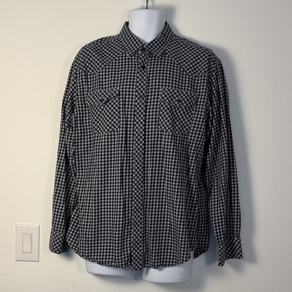 North Country Men XL Blue White Check Woven Point Collar Button-Up L/S Pocket